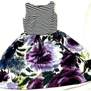 Women's Taylor Flower Printed Dress w/ Blue White Stripe on Top Size 6
